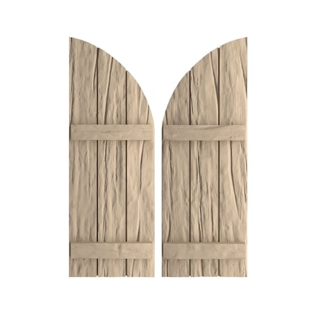 Riverwood 3 Board Joined Board-n-Batten W/Quarter Round Arch Top Faux Wood Shutters, 16 1/2W X 66H